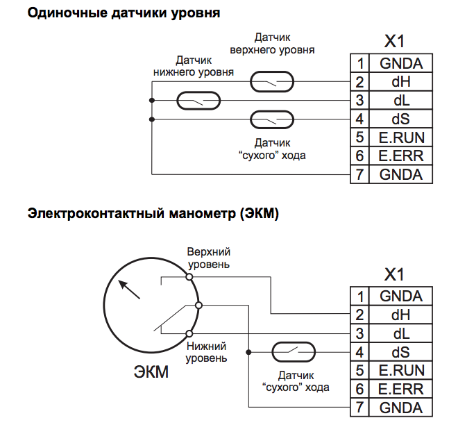 Схема подключения датчиков уровня