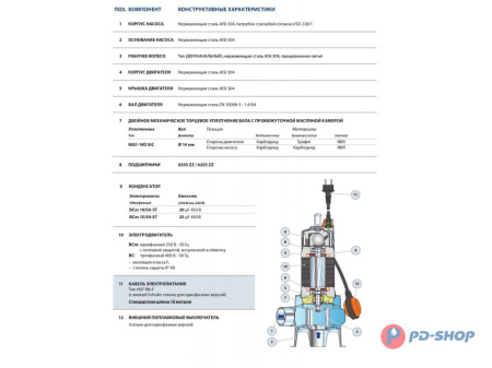 Насос фекальный Pedrollo BCm 10/50-ST кабель 10м