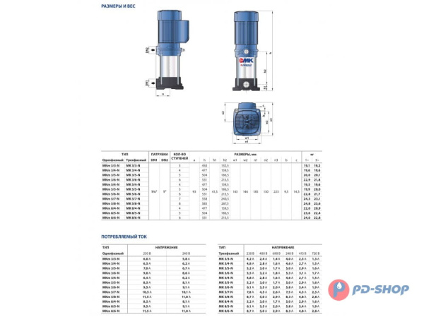 Многоступенчатый вертикальный насос Pedrollo MKm 5/8