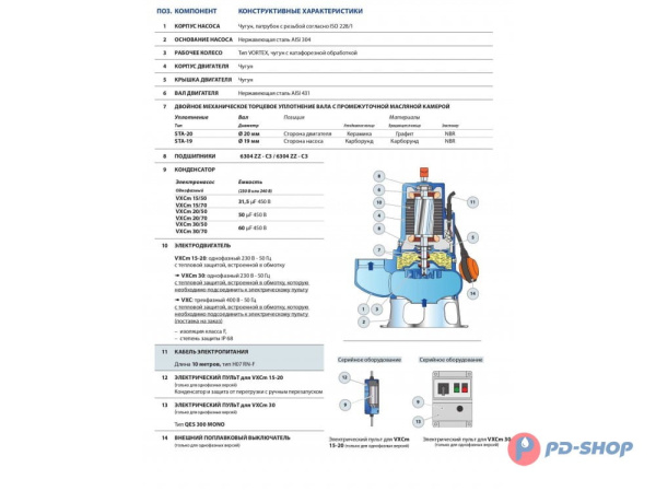 Насос фекальный Pedrollo VXC 15/70