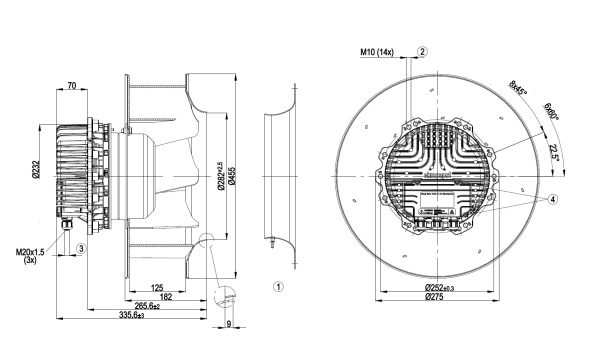 Центробежный вентилятор ebmpapst R3G400AQ2301~(3000/3~кВт) 2550 об/мин