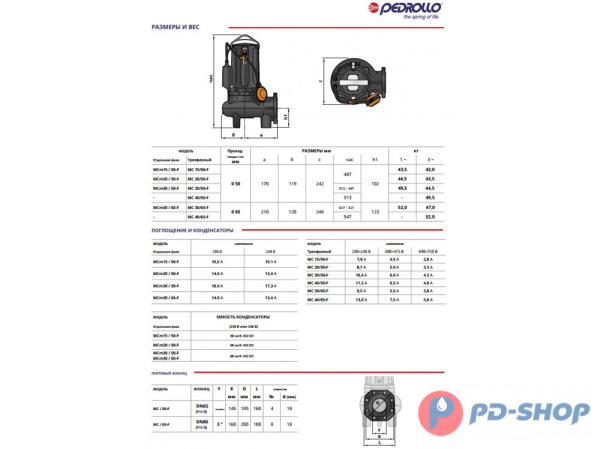 Насос фекальный Pedrollo MC 40/50-F New