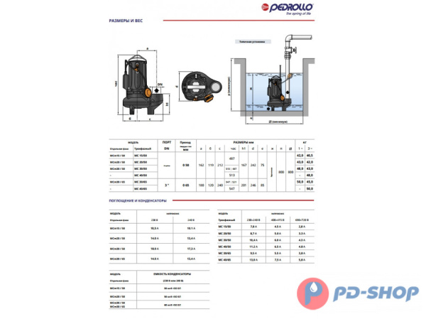 Насос фекальный Pedrollo MC 20/50-F New