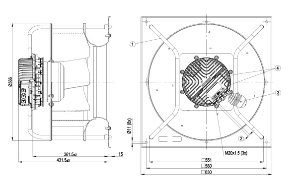 Центробежный вентилятор ebmpapst K3G500AP2501
