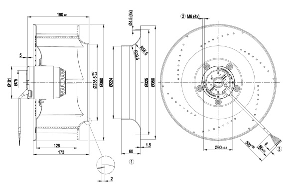Центробежный вентилятор ebmpapst R4E355AG0209 (210/0,21кВт) 1430 об/мин